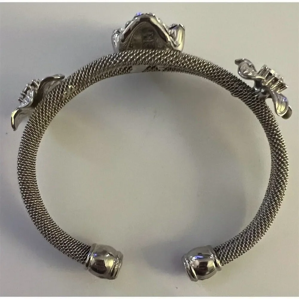 Fashion Bracelet Silver Tone Crystal Rhinestone Skull Mesh Open Cuff Jewelry